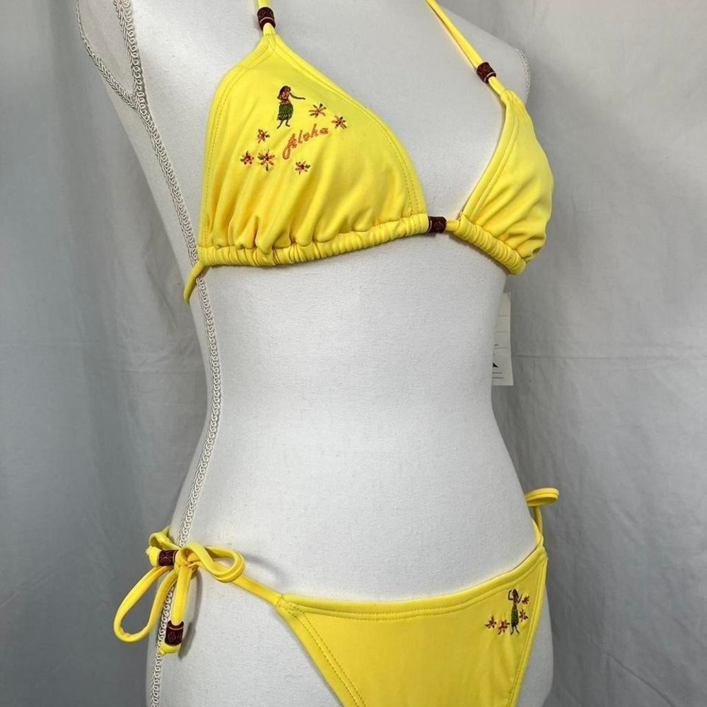 Y2K No Boundaries Yellow Hawaii Aloha Summer Swim Suit Bikini Matching Set - Picture 2 of 6